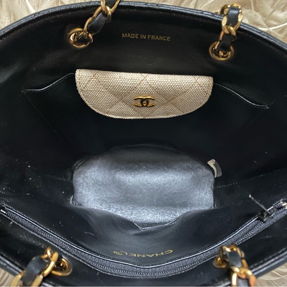 Chanel Vintage Navy Canvas Beige Mini Tote Bag - Picture 4 of 16